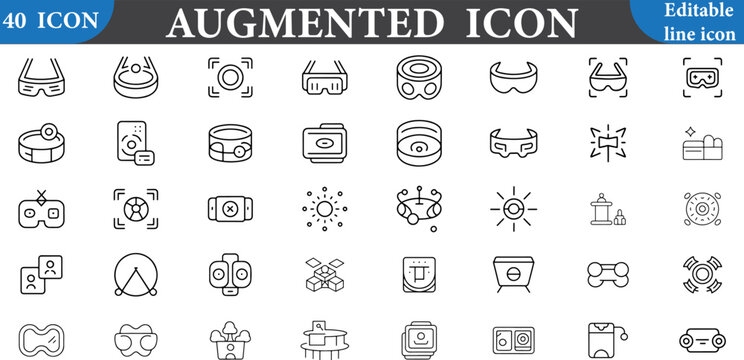 Augmented reality icons set with various virtual reality symbols isolated on white background for design