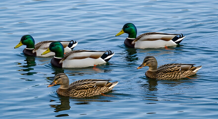 Obraz premium Group of ducks swimming in water