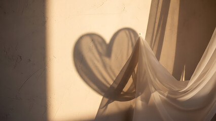 A heart shaped shadow on a wall from a plant with large leaves