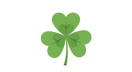 Vibrant green three leaf clover or shamrock is centered on a white background as a symbol of luck and Irish heritage.