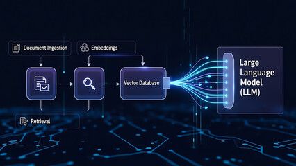 Innovative Retrieval-Augmented Generation concept with brain and server