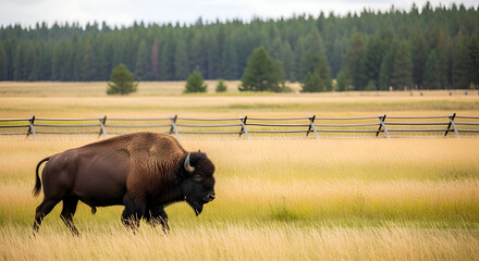 Buffalo roaming in open field