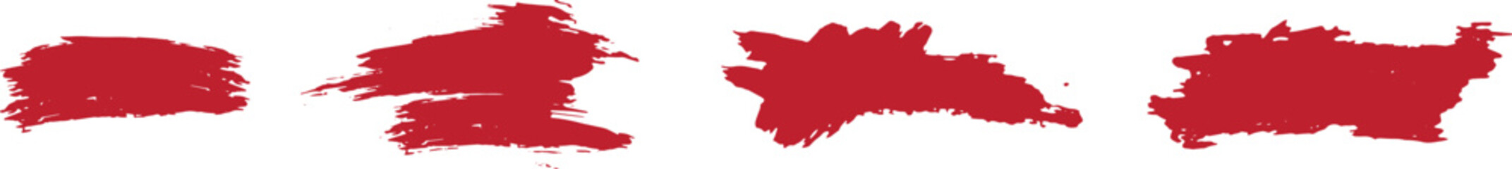 Red paint brush stroke set with rough hand painted swashes and textured edges. Bold crimson streaks isolated on white add expressive motion and artistic flair. Ideal for grunge design, banners, header