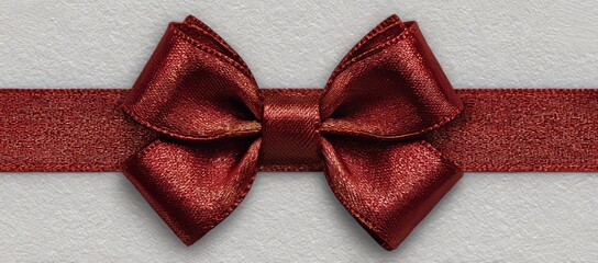 The red Christmas ribbon appears against a white backdrop, captured by image technology