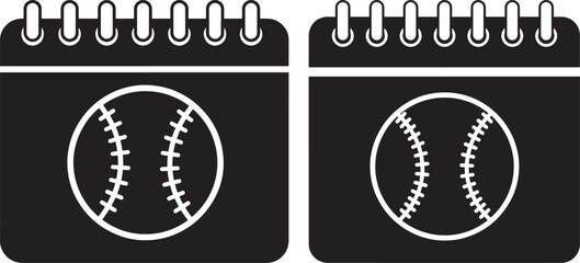Baseball icon calendar Silhouette on white background