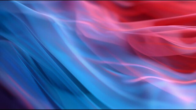 Vibrant red and blue abstract design with flowing curves fills the frame in a dynamic artistic visual representation.