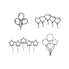 Different shape balloons set in line art vector illustration