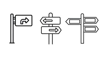 Signpost choice directions set of line art vector illustration