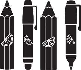 Silhouette of marker and pencil with slice icon