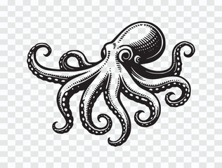 Vintage Engraved Octopus with Tentacles