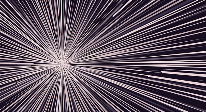 Abstract background featuring intense light rays radiating from a central point to simulate the effect of hyperspace travel or warp speed.