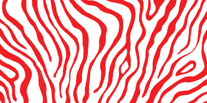 A vibrant red and white zebra print pattern creating a dynamic abstract background. Close-up view of a vibrant red and white zebra stripe pattern design background. A stylized graphic illustration. 