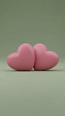 Two pink heart shaped objects on a green background