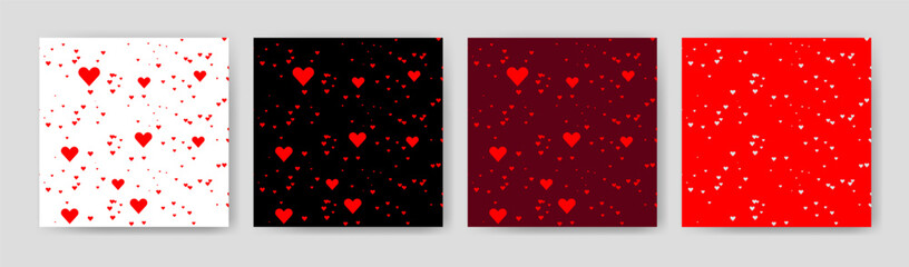 Heart Pattern Background Set with Red Hearts on White Black and Red Color Variations Romantic Love Vector Collection for Valentine Day Wedding and Decorative Design