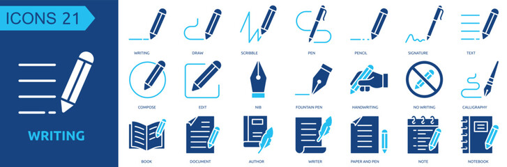 Writing icon collection set