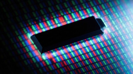 Black geometric bar pressing into high density digital screen display