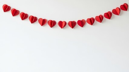Fototapeta premium Valentines day red paper heart garland decoration with copy space