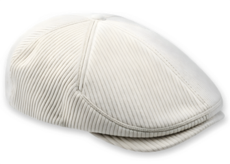 A stylish off-white corduroy flat cap for a classic and casual look isolated on transparent background