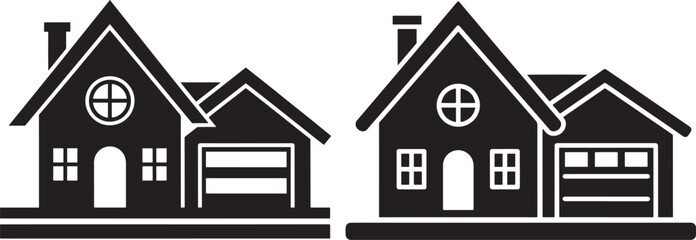 Two simple house silhouette of home building sign