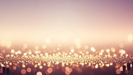 Valentines glittering golden bokeh lights background with elegant champagne glasses celebration