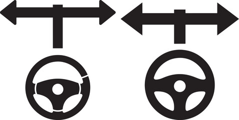 Car steering wheel with arrow direction sign