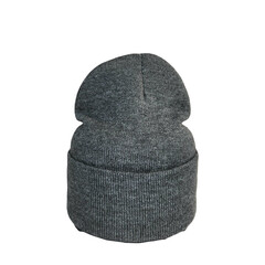 Grey ribbed knit beanie hat for winter