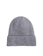 Grey ribbed knit beanie hat for winter