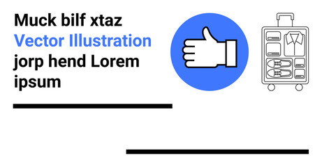 Travel inspiration, packing organization, recommendations, luggage essentials, modern travel, visual aids. Blue thumbs-up icon with luggage outline. Travel inspiration and packing organization