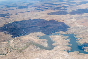 Oanob river and lake aerial from south west, Namibia