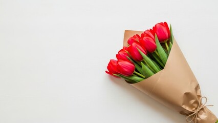 Valentines Red Tulips Bouquet Gift Copy Space