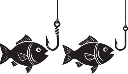 Silhouette of two fish and fishing hook illustration