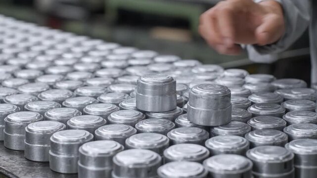 Medium shot of a technician performing visual inspection on stamped metal parts ensuring surface finish and dimensional accuracy meet quality standards.