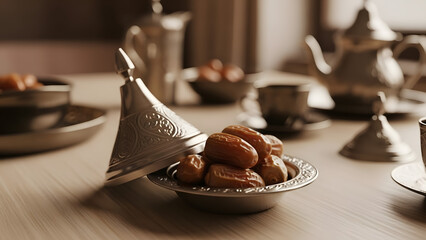 A delicious chocolate cake with nuts on a plate served as a sweet dessert with coffee vibes