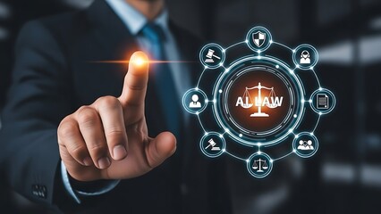 Businessman interacting with virtual law interface technology