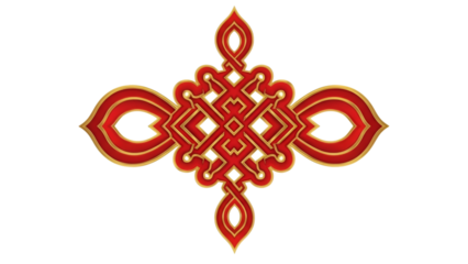 Intricate red and gold Chinese knot symbol for good luck and prosperity.