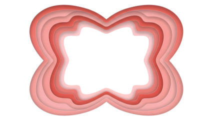 Abstract layered shape with soft red and pink gradients creates a modern visual element.