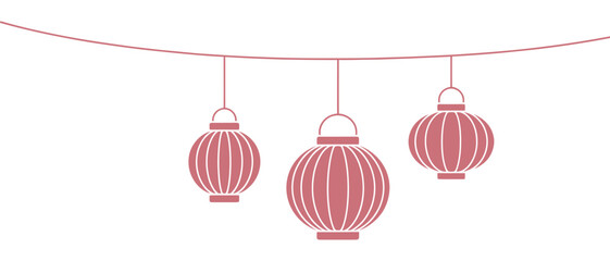 red chinese lanterns hanging on a string, vector illustration