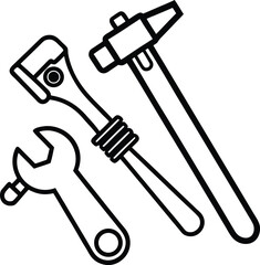  Plumbing tools collection with pipe wrench line art illustration