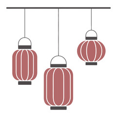 red chinese lanterns hanging from a bar, vector illustration