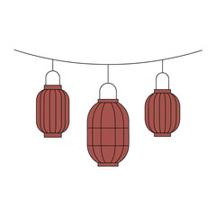 red lanterns hanging on a string, vector illustration