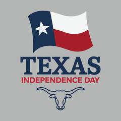 Texas Independence Day celebration logo with flag and longhorn, vector illustration
