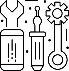 Outline icons of tools for mobile app ui line art illustration