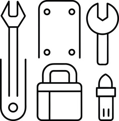Outline icons of tools for mobile app ui line art illustration