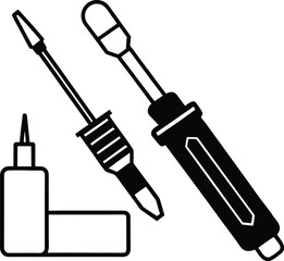 Precision tools set for electronics repair line art illustration