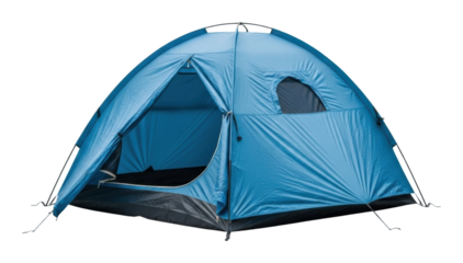 Camping adventure tent setup in nature equipment daytime isolated on transparent background