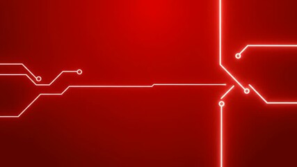 A futuristic neon-lit circuit board design in a dark red background for a technology video . use as multipurpose tittle intro, background. product mockup. motion graphics background