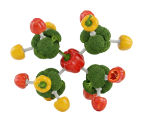 Vibrant vegetable molecule model kitchen colorful isolated on transparent background
