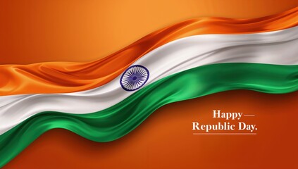 Republic Day banner with flowing Indian flag, patriotism and freedom concept