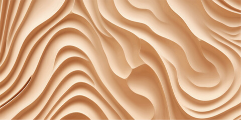 A brown oak wood texture background featuring a natural grain design that mimics the wavy pattern of dry desert sand dunes and summer beach waves © FSompa