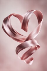 abstract rose gold ribbon forming heart shape floating on soft pink background with smooth curves and elegant light for branding advertising beauty fashion and luxury design